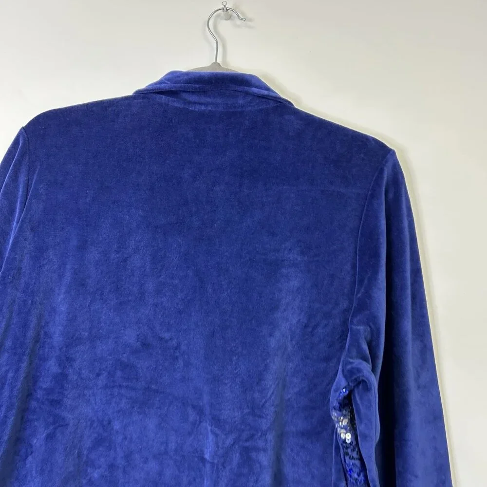 Quacker Factory Velour Zip Jacket Women’s Size 3X‎ Blue Sequin